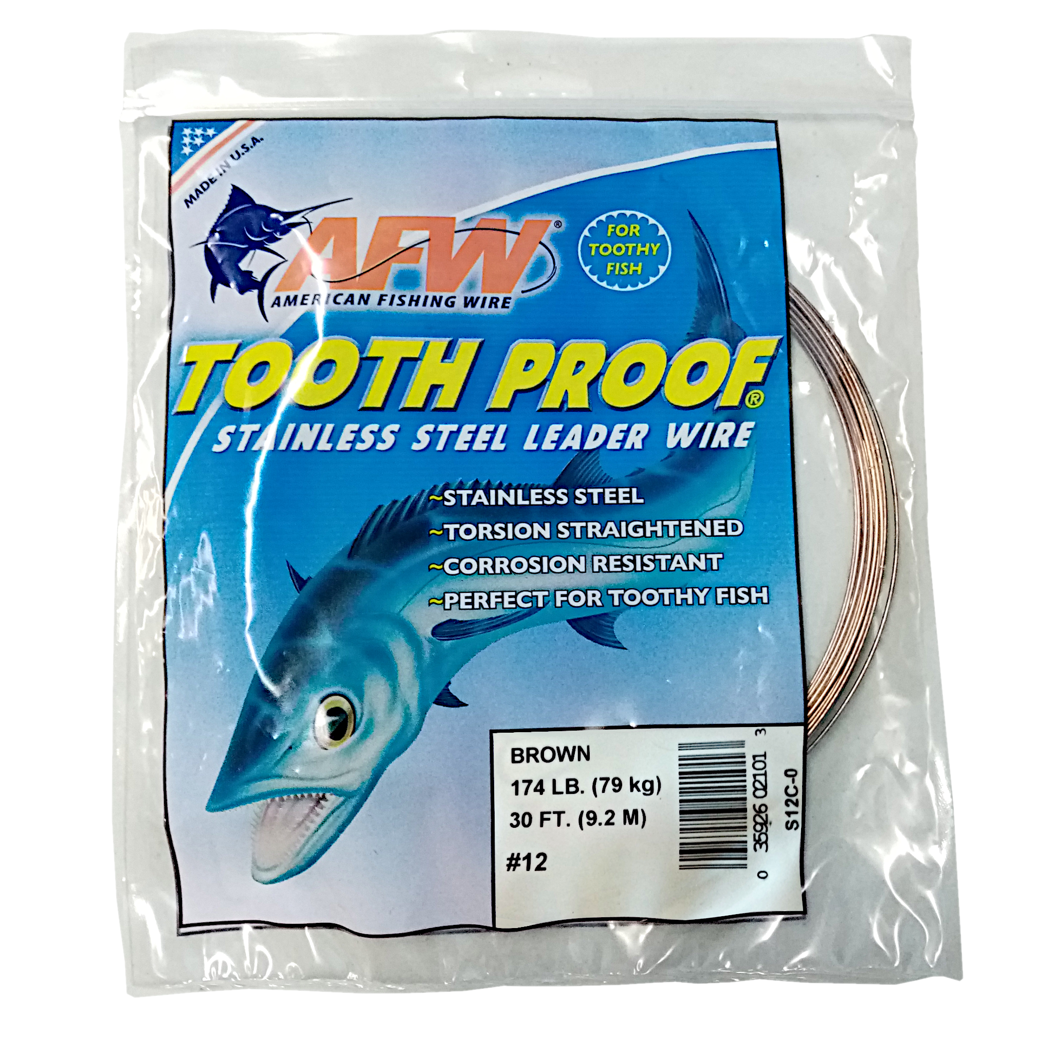 American Fishing Wire Tooth Proof Single Strand Brown Leader Wire #12 79Kg/174Lb