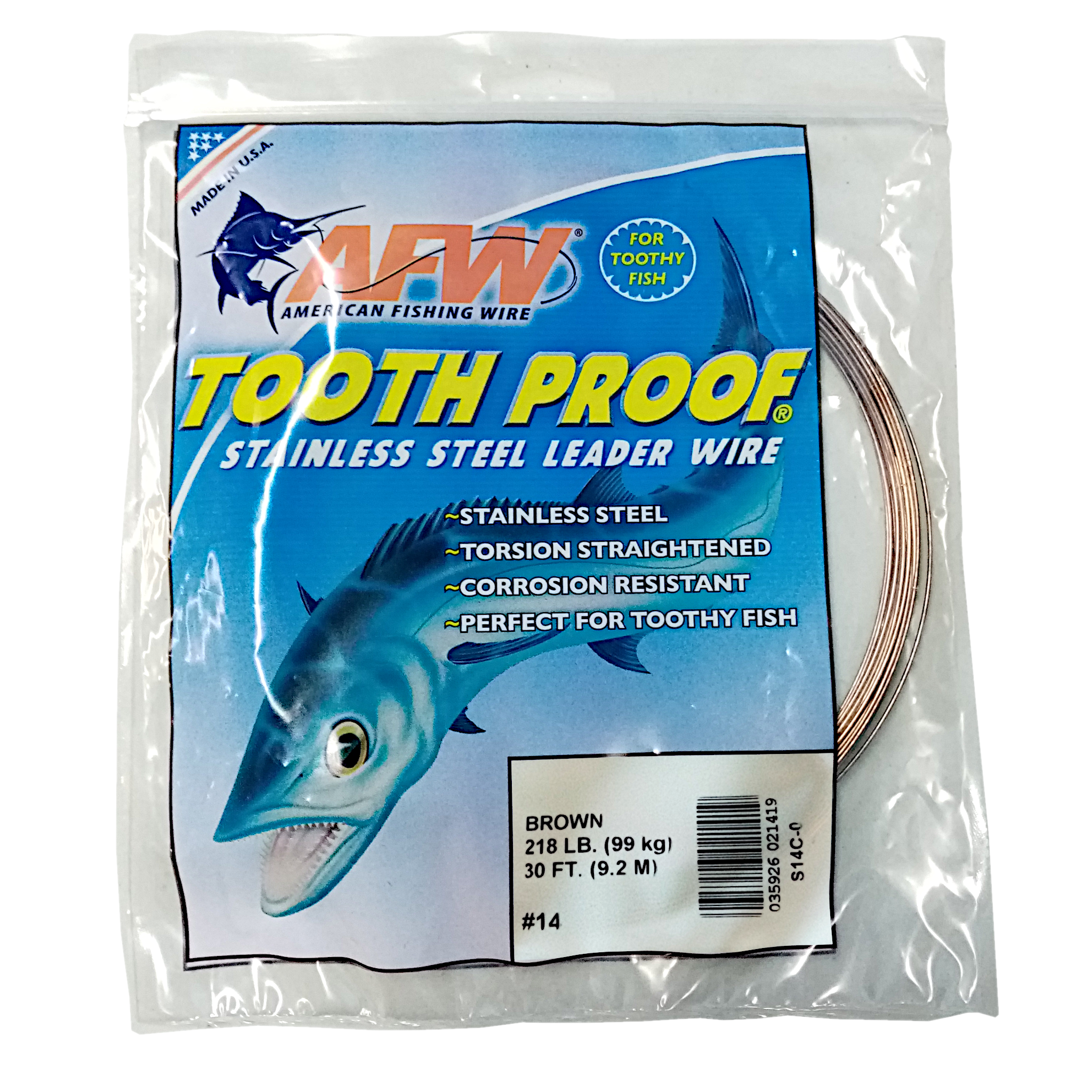 American Fishing Wire Tooth Proof Single Strand Brown Leader Wire #14 99Kg/218Lb