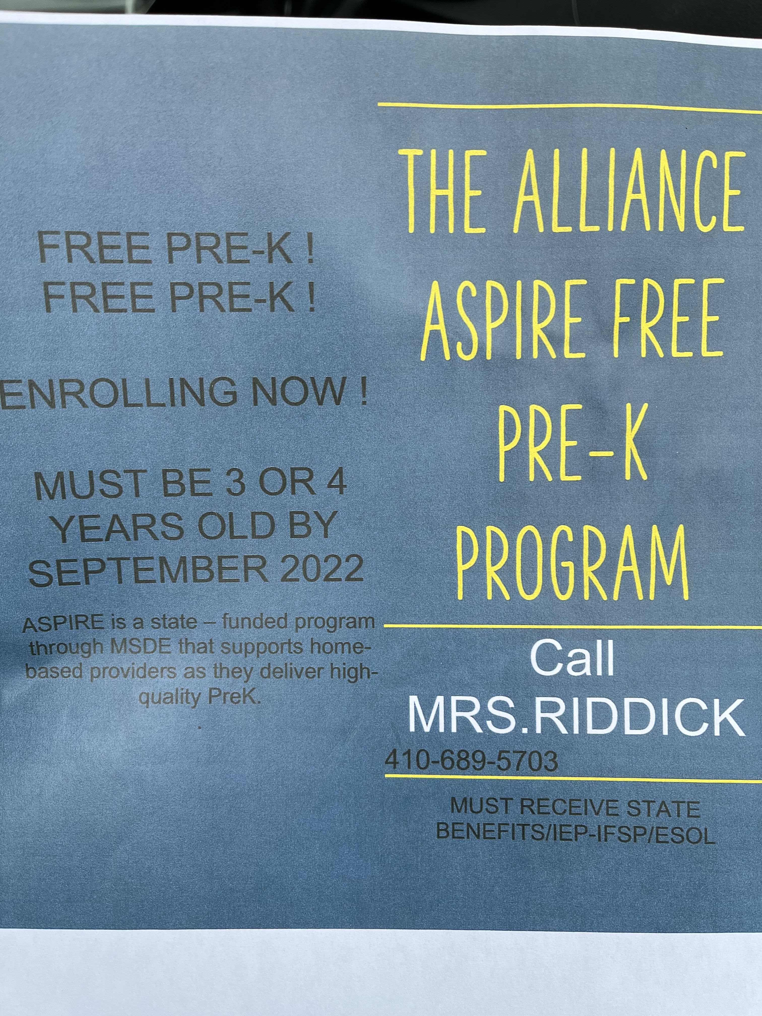 Smart kidz aspire pre-K program of Maryland