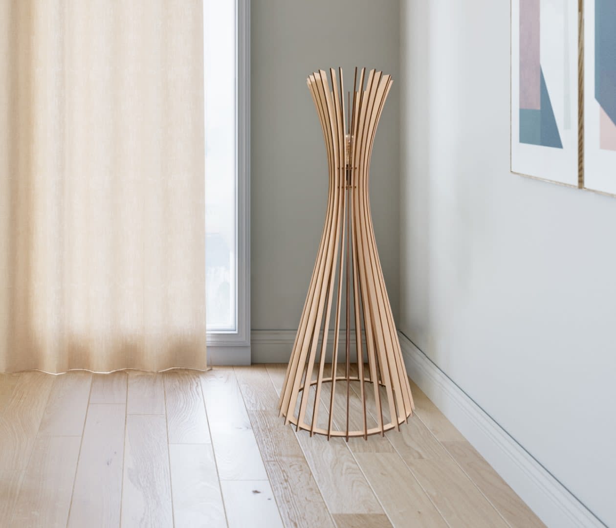 lampadaire en bois tipi - atelier loupiote x kipli