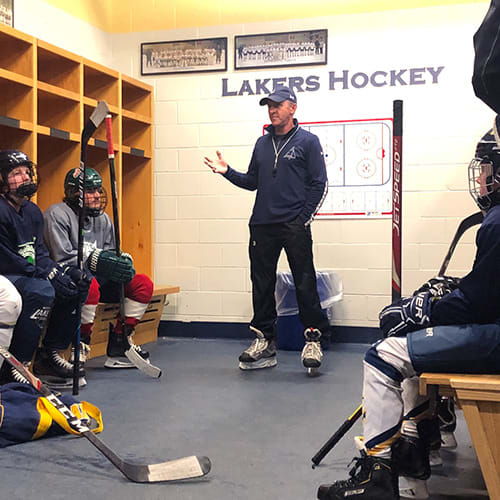 ARITAE CEO and Chief Inspirational Officer Jerry Morrissey Giving Motivational speech right before a highschool hockey game.