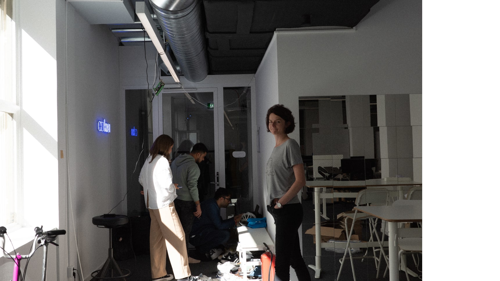 An image of 4 Kisi employees in Kisi's Stockholm office during hack week