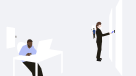 An illustration showing a person working in a flex space while two others are using Kisi to unlock doors to access their space