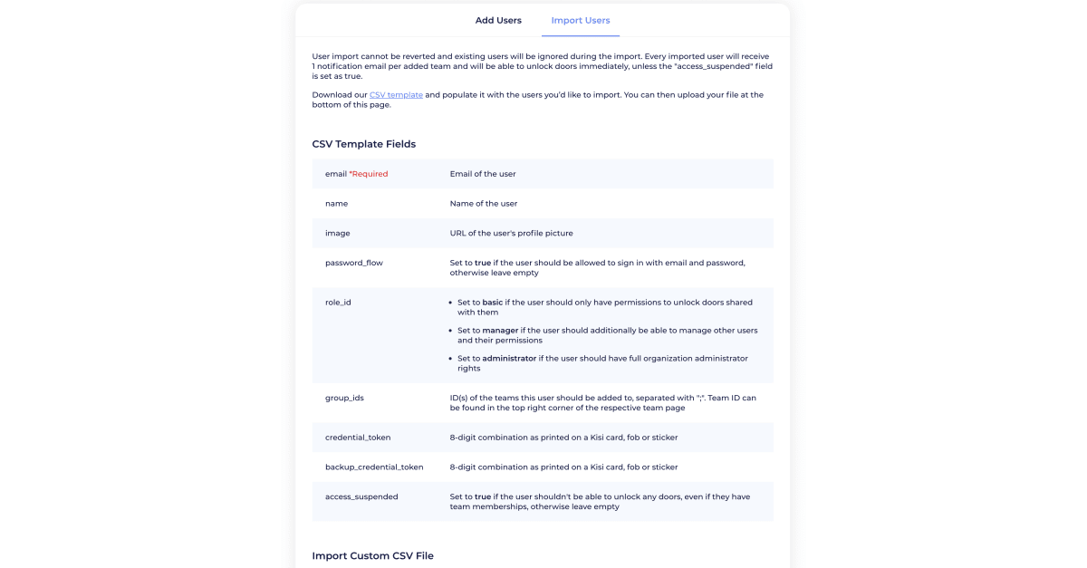 User CSV Imports Kisi Product Updates