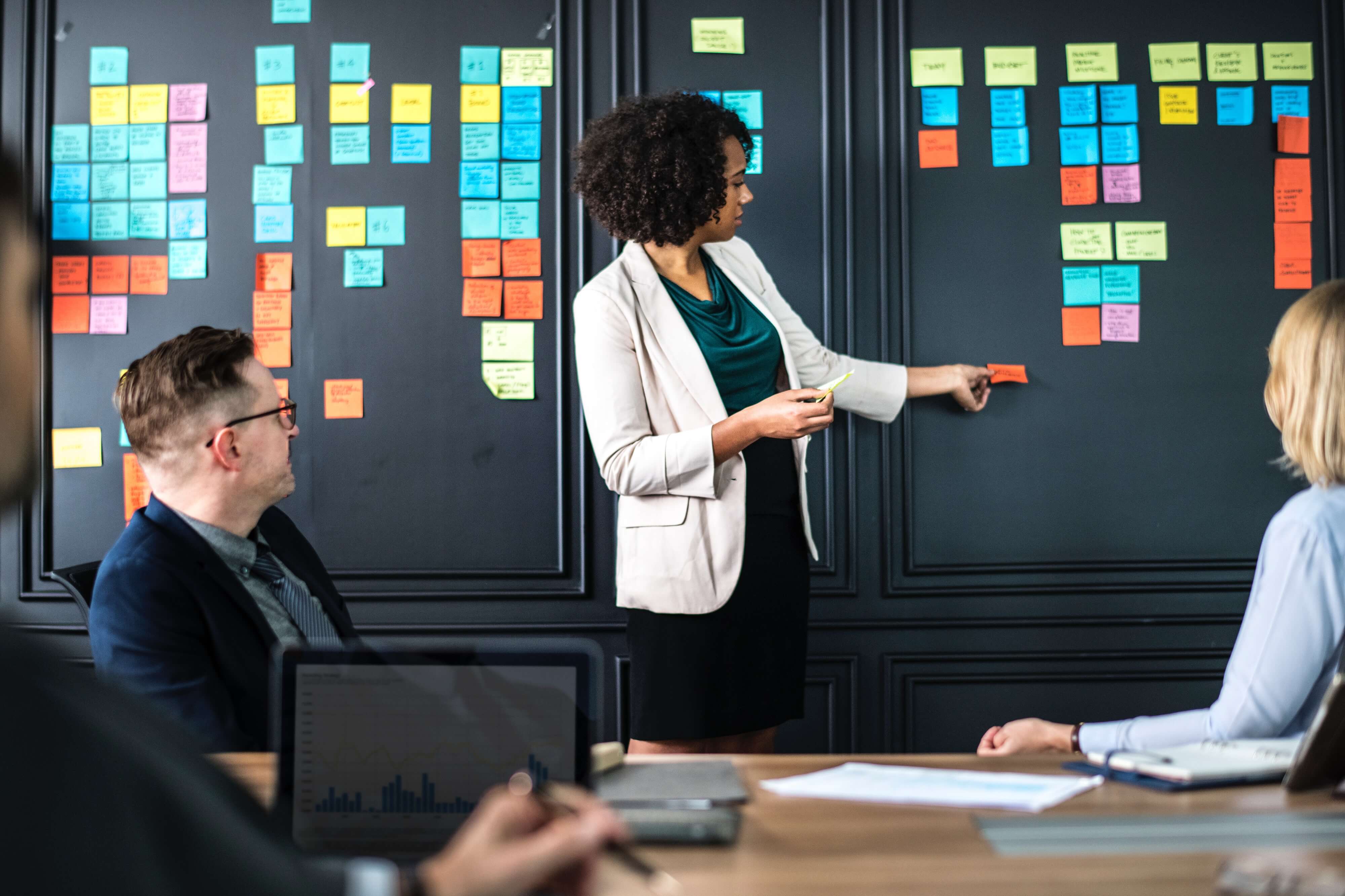 meeting room with sticky notes