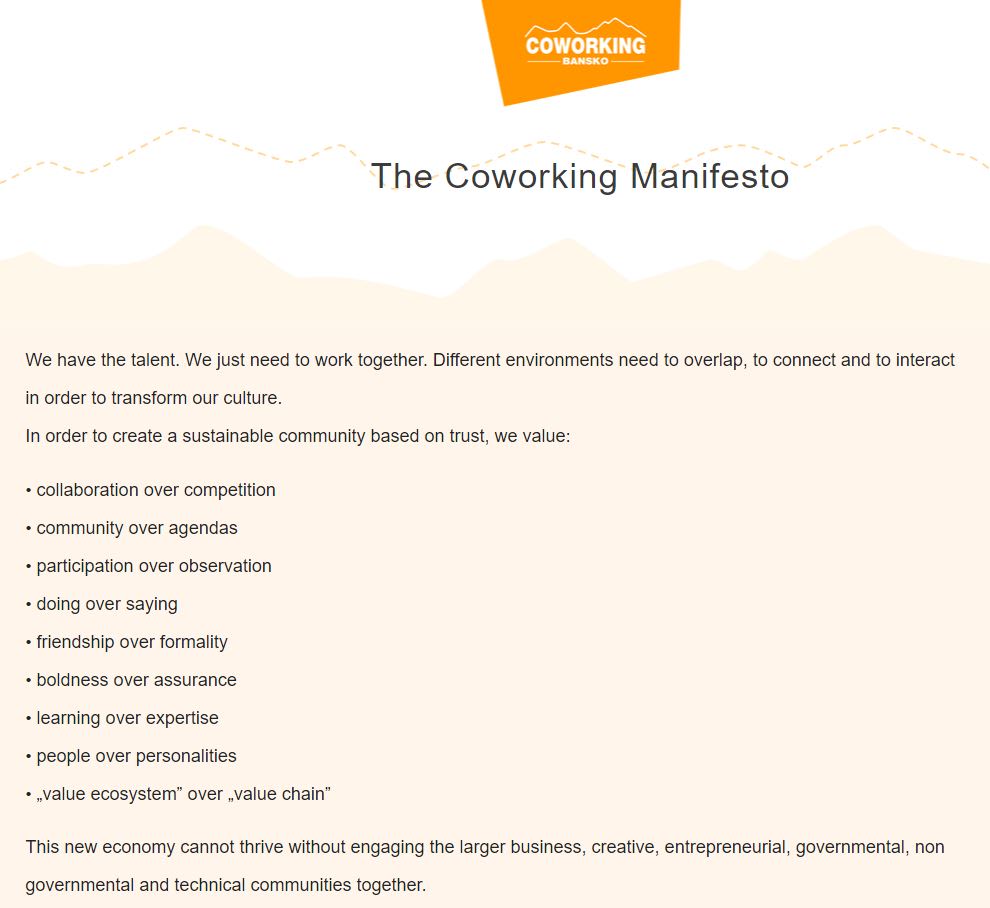Coworking Manifesto by Bansko