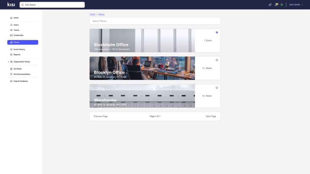 Kisi software dashboard