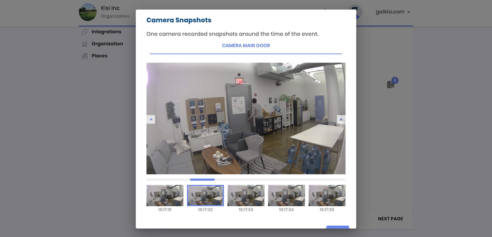 Camera Snapshot from Kisi Dashboard