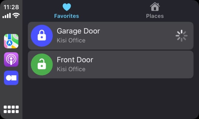 Kisi favorite doors on the Apple CarPlay Dashboard