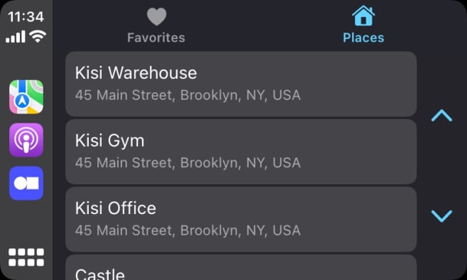 Kisi places screen on the Apple CarPlay Dashboard