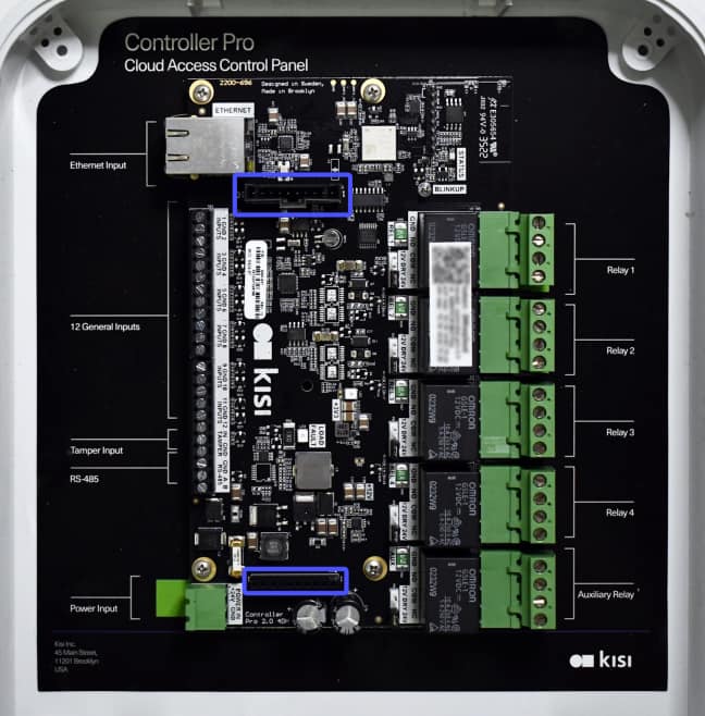 An image showing the Wiegand board highlighting important areas for the installation process
