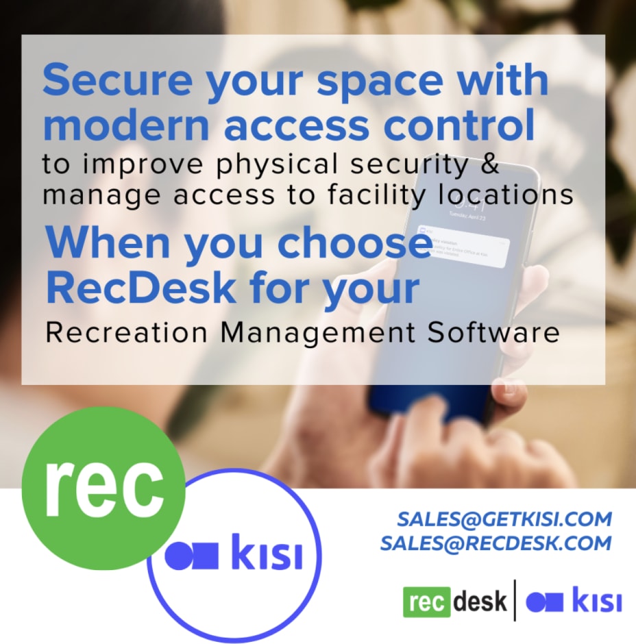 RecDesk and Kisi promotional logo and poster