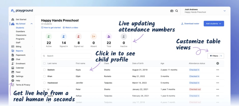 Playground's dashboard with tutorial