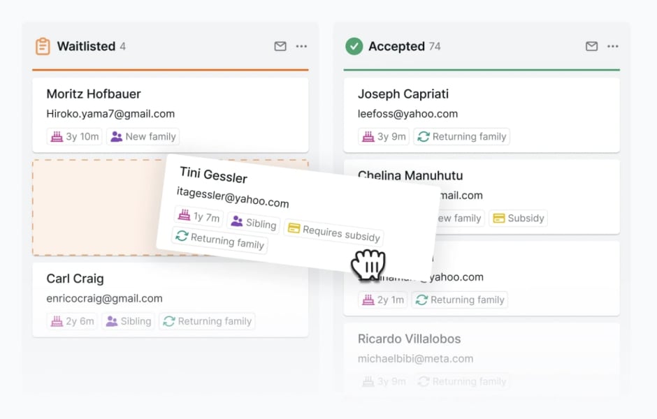 Playground enrolment software dashboard