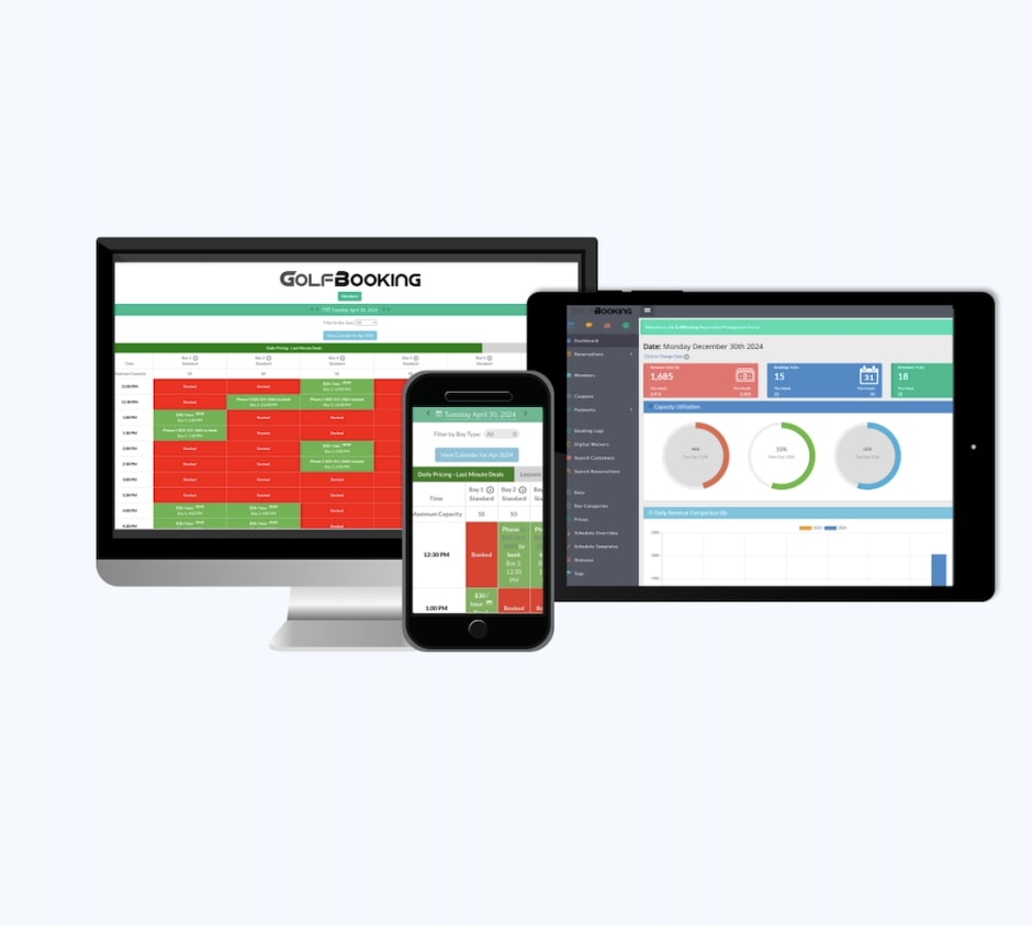 golfbooking UI dashboard