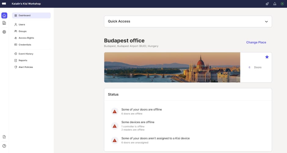 Kisi web app navigation