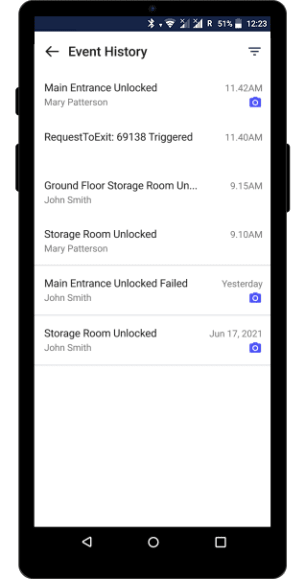 Event history on the Kisi Android app