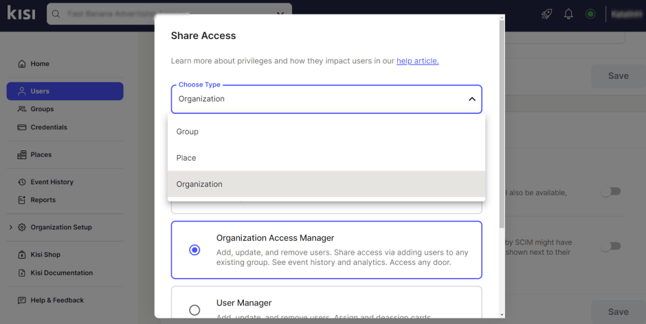 Role-based access control in Kisi