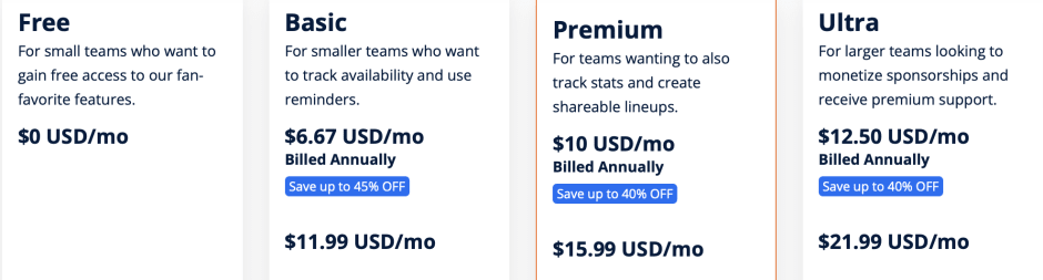 TeamSnap pricing