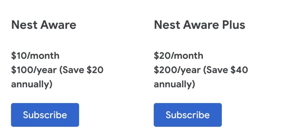 Nest Aware Pricing