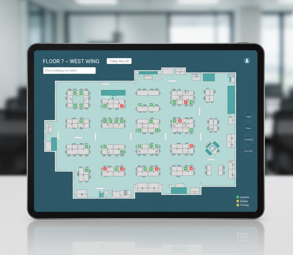 an example of a desk booking software with a desk floor plan