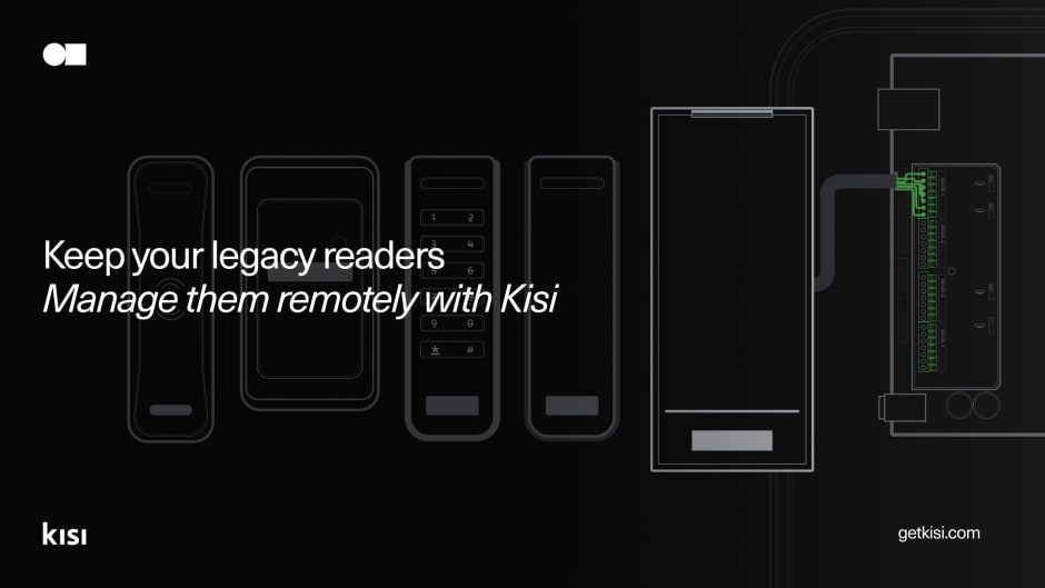 Access control system graphic telling you can keep your legacy readers and manage them with Kisi