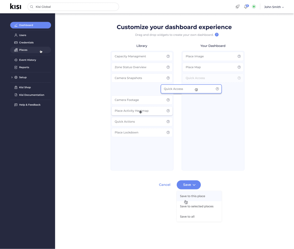 Customizable dashboard save options