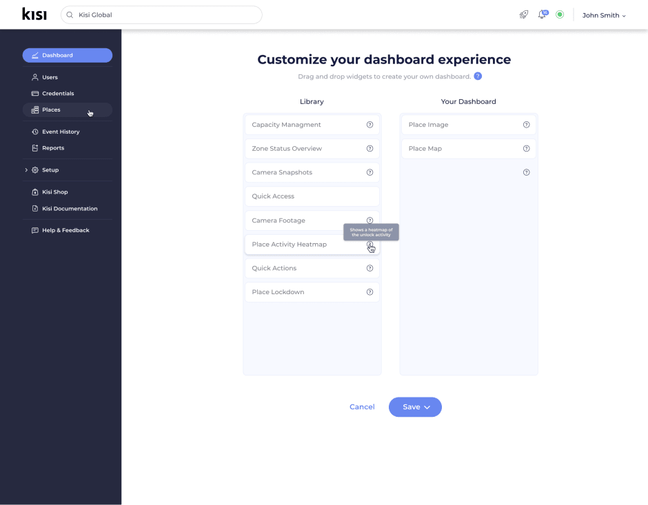 Customizable dashboard widgets
