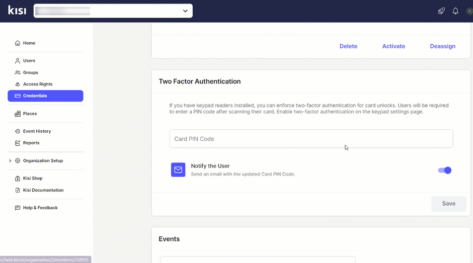 Keypad reader support with two-factor authentication