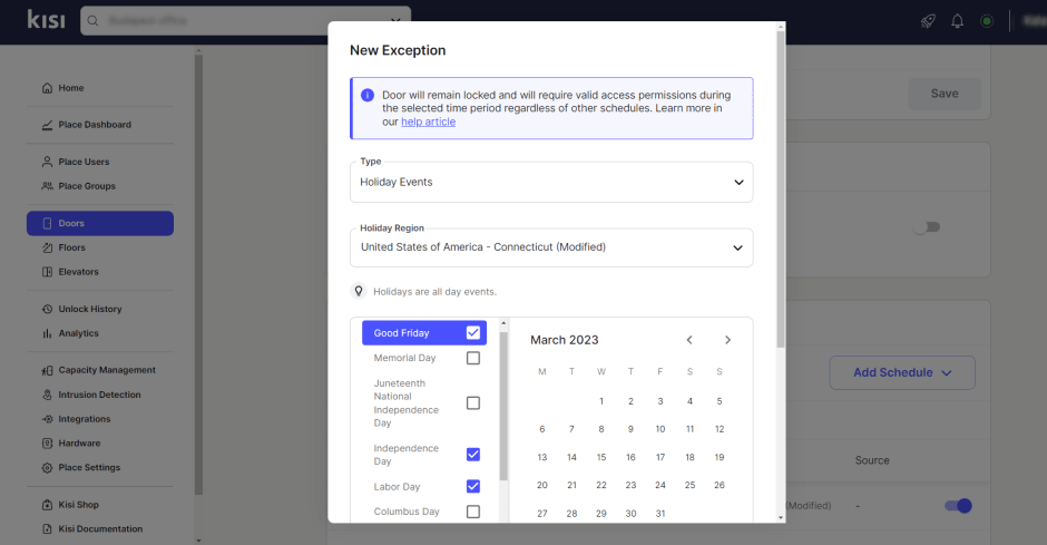 Customize holiday schedules