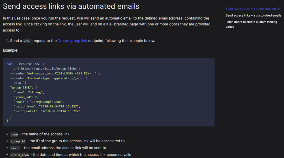 Send access links via the Kisi API