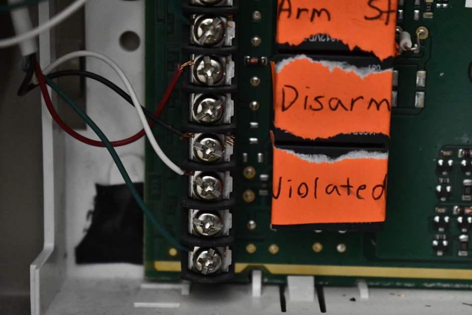an image of an alarm panel wiring for enhanced access control