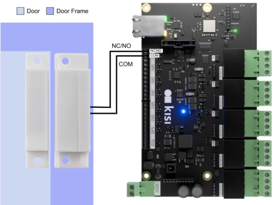 a wiring diagram for connecting Kisi's access panel to a door contact sensor