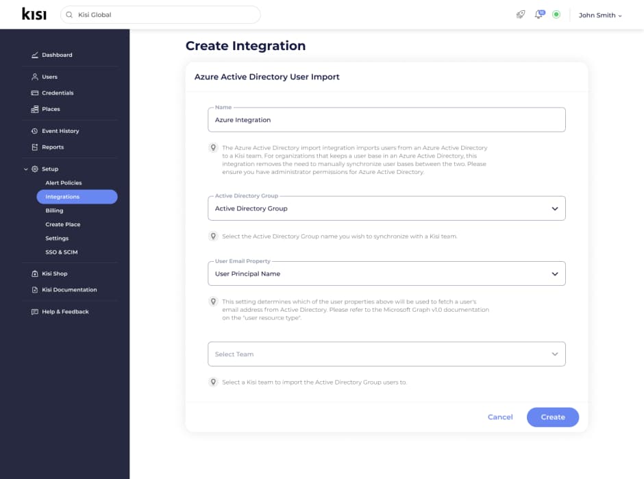 Azure Active Directory integration fields in Kisi
