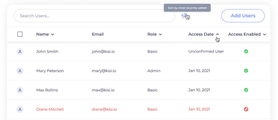 Kisi's user management dashboard