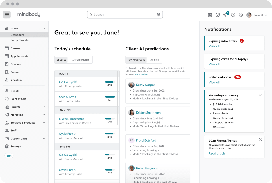 Mindbody dashboard insights