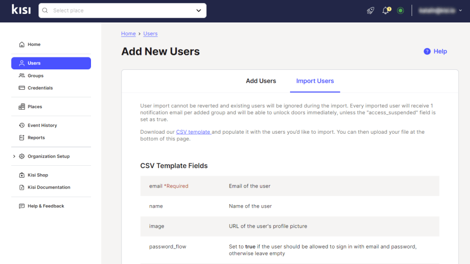 Add users by bulk importing via CSV files