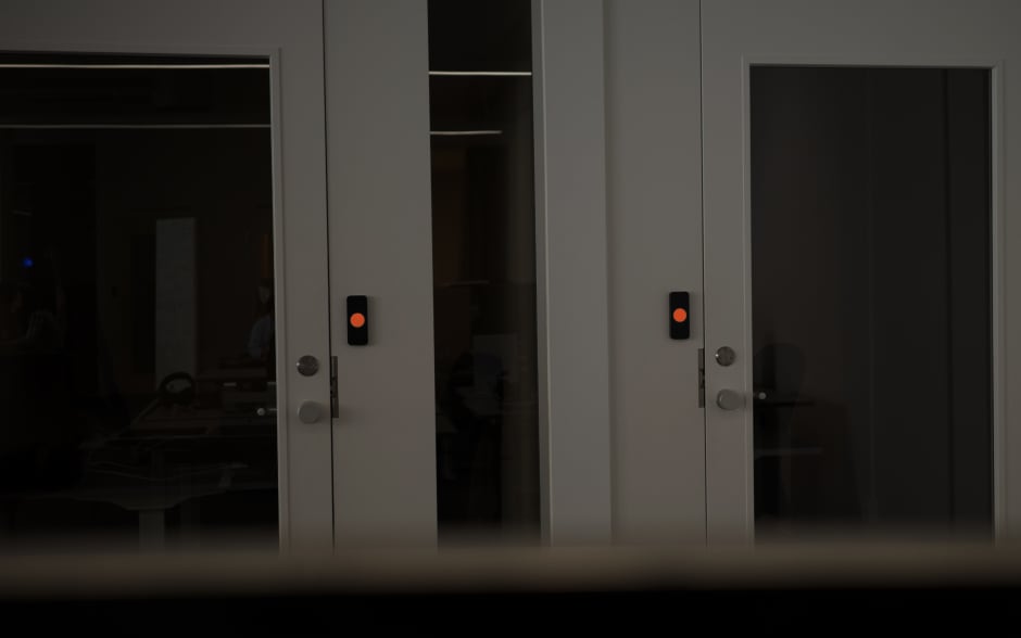 Physical security technology installed on office doors to deter potential security threats
