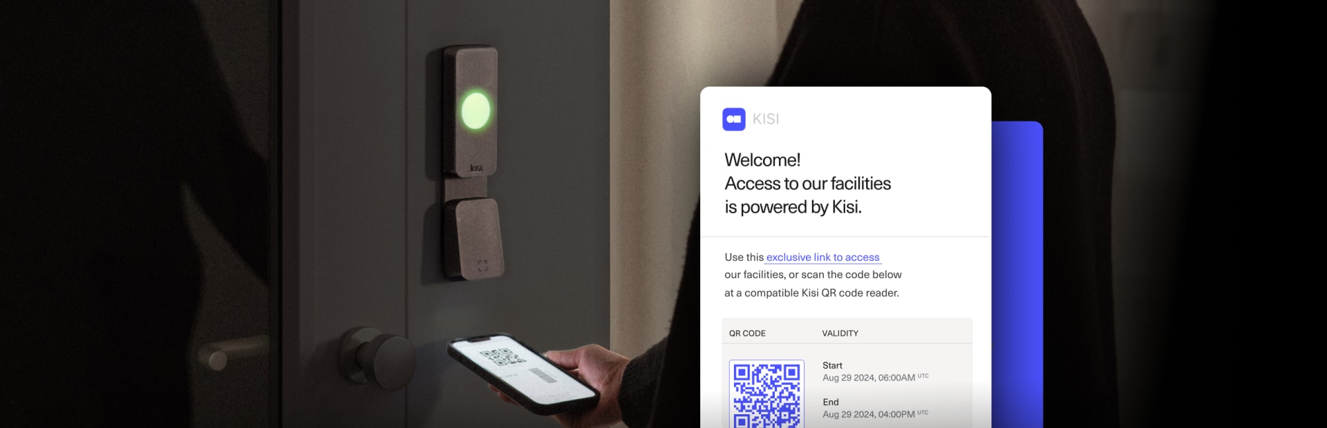 Visitor unlocking a door with QR code