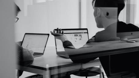 An image showing two colleagues working on their laptops