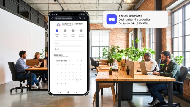 Desk booking software on mobile and booking notification