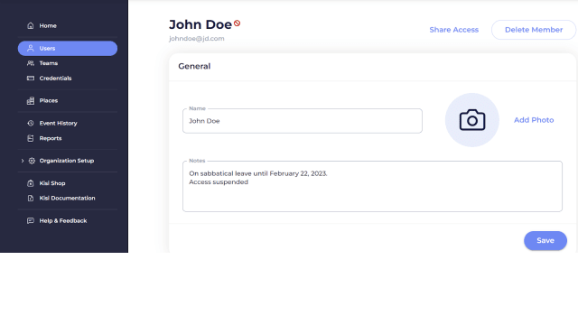 The Notes field in the Kisi dashboard
