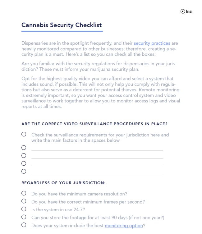 Security Plan For Cannabis Dispensaries Pdf Checklist Kisi