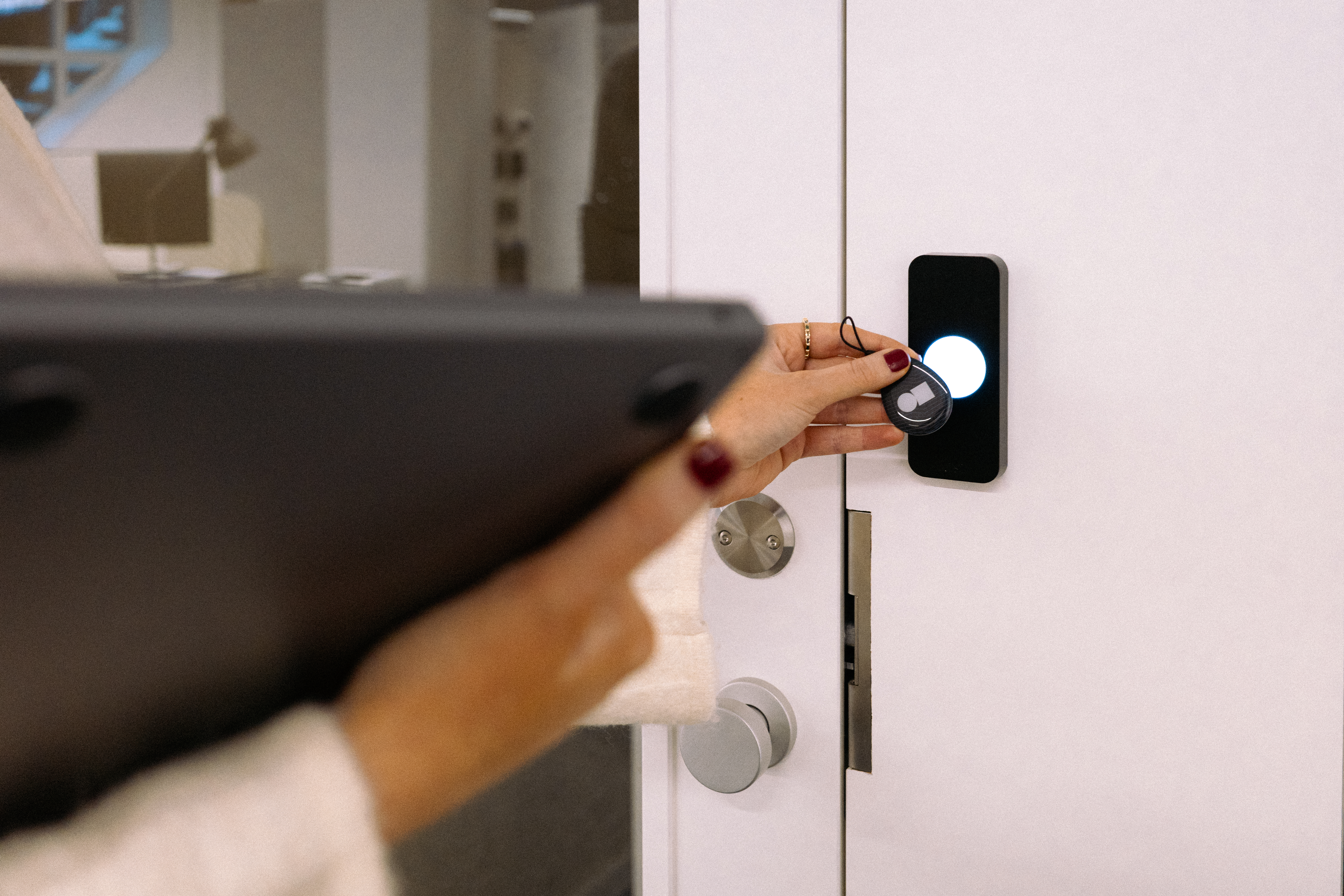 Person using locking system that supports RFID