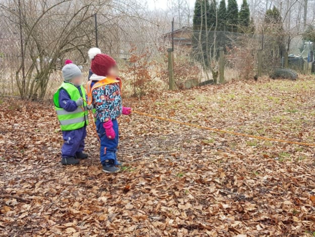 Seilspringen und Seilziehen im Wald