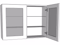 Glazed medium double wall unit with glass shelves True Handleless version