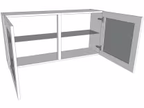 Glazed low wall unit with glass shelf, 575mm high with doors/drawer fronts