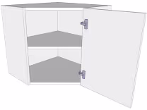 Diagonal corner wall unit carcass with doors/drawer fronts