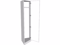 Angled bedroom wardrobe unit with doors/drawer fronts