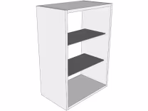 Peninsula glazed wall unit with glass shelves, tall 900mm high